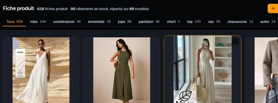 Capture des fiches produit : photos des articles, SKU, lien fournisseur et stock